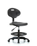 Erie Polyurethane Chair - Medium Bench Height with Black Foot Ring & Casters in Black Polyurethane TPMBCH-RG-A0-BF-RC-BLK