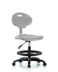 Erie Polyurethane Chair - Medium Bench Height with Black Foot Ring & Casters in Gray Polyurethane TPMBCH-RG-A0-BF-RC-GRY