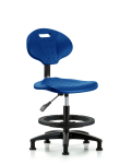 Erie Polyurethane Chair - Medium Bench Height with Black Foot Ring & Stationary Glides in Blue Polyurethane TPMBCH-RG-A0-BF-RG-BLU