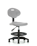 Erie Polyurethane Chair - Medium Bench Height with Black Foot Ring & Stationary Glides in Gray Polyurethane TPMBCH-RG-A0-BF-RG-GRY