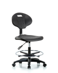 Erie Polyurethane Chair - Medium Bench Height with Chrome Foot Ring & Casters in Black Polyurethane TPMBCH-RG-A0-CF-RC-BLK