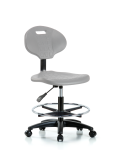 Erie Polyurethane Chair - Medium Bench Height with Chrome Foot Ring & Casters in Gray Polyurethane TPMBCH-RG-A0-CF-RC-GRY