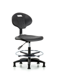Erie Polyurethane Chair - Medium Bench Height with Chrome Foot Ring & Stationary Glides in Black Polyurethane TPMBCH-RG-A0-CF-RG-BLK