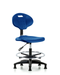 Erie Polyurethane Chair - Medium Bench Height with Chrome Foot Ring & Stationary Glides in Blue Polyurethane TPMBCH-RG-A0-CF-RG-BLU