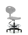 Erie Polyurethane Chair - Medium Bench Height with Chrome Foot Ring & Stationary Glides in Gray Polyurethane TPMBCH-RG-A0-CF-RG-GRY
