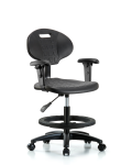 Erie Polyurethane Chair - Medium Bench Height with Black Foot Ring, Adjustable Arms, & Casters in Black Polyurethane TPMBCH-RG-A1-BF-RC-BLK
