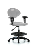 Erie Polyurethane Chair - Medium Bench Height with Black Foot Ring, Adjustable Arms, & Casters in Gray Polyurethane TPMBCH-RG-A1-BF-RC-GRY