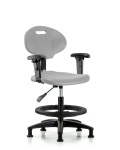 Erie Polyurethane Chair - Medium Bench Height with Black Foot Ring, Adjustable Arms, & Stationary Glides in Gray Polyurethane TPMBCH-RG-A1-BF-RG-GRY