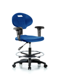 Erie Polyurethane Chair - Medium Bench Height with Chrome Foot Ring, Adjustable Arms, & Casters in Blue Polyurethane TPMBCH-RG-A1-CF-RC-BLU