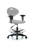 Erie Polyurethane Chair - Medium Bench Height with Chrome Foot Ring, Adjustable Arms, & Casters in Gray Polyurethane TPMBCH-RG-A1-CF-RC-GRY