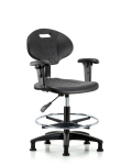 Erie Polyurethane Chair - Medium Bench Height with Chrome Foot Ring, Adjustable Arms, & Stationary Glides in Black Polyurethane TPMBCH-RG-A1-CF-RG-BLK