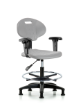 Erie Polyurethane Chair - Medium Bench Height with Chrome Foot Ring, Adjustable Arms, & Stationary Glides in Gray Polyurethane TPMBCH-RG-A1-CF-RG-GRY