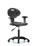 Erie Polyurethane Chair - Medium Bench Height with Adjustable Arms & Casters in Black Polyurethane TPMBCH-RG-A1-NF-RC-BLK