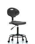 Erie Polyurethane Chair - Medium Bench Height with Round Tube Base & Casters in Black Polyurethane TPMBCH-RT-A0-RC-BLK