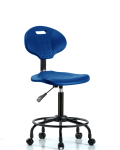 Erie Polyurethane Chair - Medium Bench Height with Round Tube Base & Casters in Blue Polyurethane TPMBCH-RT-A0-RC-BLU