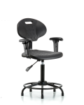 Erie Polyurethane Chair - Medium Bench Height with Adjustable Arms, Round Tube Base & Stationary Glides in Black Polyurethane TPMBCH-RT-A1-RG-BLK