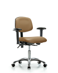 Vinyl Chair Chrome - Desk Height with Adjustable Arms & Casters in Taupe Trailblazer Vinyl VDHCH-CR-T0-A1-CC-8584