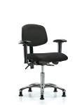 Vinyl Chair Chrome - Desk Height with Adjustable Arms & Stationary Glides in Black Trailblazer Vinyl VDHCH-CR-T0-A1-RG-8540