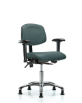 Vinyl Chair Chrome - Desk Height with Adjustable Arms & Stationary Glides in Colonial Blue Trailblazer Vinyl VDHCH-CR-T0-A1-RG-8546
