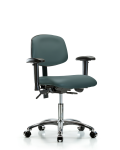 Vinyl Chair Chrome - Desk Height with Seat Tilt, Adjustable Arms, & Casters in Colonial Blue Trailblazer Vinyl VDHCH-CR-T1-A1-CC-8546