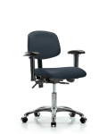 Vinyl Chair Chrome - Desk Height with Seat Tilt, Adjustable Arms, & Casters in Imperial Blue Trailblazer Vinyl VDHCH-CR-T1-A1-CC-8582