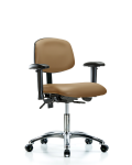 Vinyl Chair Chrome - Desk Height with Seat Tilt, Adjustable Arms, & Casters in Taupe Trailblazer Vinyl VDHCH-CR-T1-A1-CC-8584