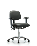 Vinyl Chair Chrome - Desk Height with Seat Tilt, Adjustable Arms, & Casters in Carbon Supernova Vinyl VDHCH-CR-T1-A1-CC-8823