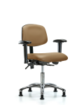 Vinyl Chair Chrome - Desk Height with Seat Tilt, Adjustable Arms, & Stationary Glides in Taupe Trailblazer Vinyl VDHCH-CR-T1-A1-RG-8584