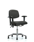 Vinyl Chair Chrome - Desk Height with Seat Tilt, Adjustable Arms, & Stationary Glides in Charcoal Trailblazer Vinyl VDHCH-CR-T1-A1-RG-8605