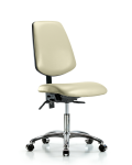 Vinyl Chair Chrome - Desk Height with Medium Back & Casters in Adobe White Trailblazer Vinyl VDHCH-MB-CR-T0-A0-CC-8501