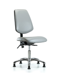 Vinyl Chair Chrome - Desk Height with Medium Back & Stationary Glides in Dove Trailblazer Vinyl VDHCH-MB-CR-T0-A0-RG-8567