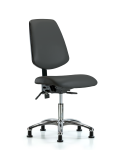 Vinyl Chair Chrome - Desk Height with Medium Back & Stationary Glides in Charcoal Trailblazer Vinyl VDHCH-MB-CR-T0-A0-RG-8605