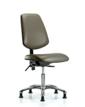 Vinyl Chair Chrome - Desk Height with Medium Back & Stationary Glides in Taupe Supernova Vinyl VDHCH-MB-CR-T0-A0-RG-8809