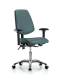 Vinyl Chair Chrome - Desk Height with Medium Back, Adjustable Arms, & Casters in Colonial Blue Trailblazer Vinyl VDHCH-MB-CR-T0-A1-CC-8546