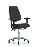 Vinyl Chair Chrome - Desk Height with Medium Back, Adjustable Arms, & Stationary Glides in Black Trailblazer Vinyl VDHCH-MB-CR-T0-A1-RG-8540