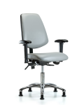 Vinyl Chair Chrome - Desk Height with Medium Back, Adjustable Arms, & Stationary Glides in Dove Trailblazer Vinyl VDHCH-MB-CR-T0-A1-RG-8567