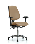 Vinyl Chair Chrome - Desk Height with Medium Back, Adjustable Arms, & Stationary Glides in Taupe Trailblazer Vinyl VDHCH-MB-CR-T0-A1-RG-8584