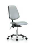 Vinyl Chair Chrome - Desk Height with Medium Back, Seat Tilt, & Casters in Dove Trailblazer Vinyl VDHCH-MB-CR-T1-A0-CC-8567