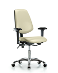 Vinyl Chair Chrome - Desk Height with Medium Back, Seat Tilt, Adjustable Arms, & Casters in Adobe White Trailblazer Vinyl VDHCH-MB-CR-T1-A1-CC-8501