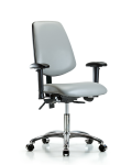 Vinyl Chair Chrome - Desk Height with Medium Back, Seat Tilt, Adjustable Arms, & Casters in Dove Trailblazer Vinyl VDHCH-MB-CR-T1-A1-CC-8567