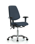 Vinyl Chair Chrome - Desk Height with Medium Back, Seat Tilt, Adjustable Arms, & Casters in Imperial Blue Trailblazer Vinyl VDHCH-MB-CR-T1-A1-CC-8582