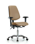 Vinyl Chair Chrome - Desk Height with Medium Back, Seat Tilt, Adjustable Arms, & Casters in Taupe Trailblazer Vinyl VDHCH-MB-CR-T1-A1-CC-8584