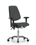 Vinyl Chair Chrome - Desk Height with Medium Back, Seat Tilt, Adjustable Arms, & Casters in Charcoal Trailblazer Vinyl VDHCH-MB-CR-T1-A1-CC-8605