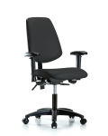 Vinyl Chair - Desk Height with Medium Back, Adjustable Arms, & Casters in Black Trailblazer Vinyl VDHCH-MB-RG-T0-A1-RC-8540
