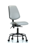 Vinyl Chair - Desk Height with Round Tube Base, Medium Back, & Casters in Dove Trailblazer Vinyl VDHCH-MB-RT-T0-A0-RC-8567