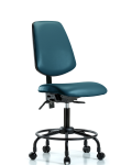 Vinyl Chair - Desk Height with Round Tube Base, Medium Back, & Casters in Marine Blue Supernova Vinyl VDHCH-MB-RT-T0-A0-RC-8801