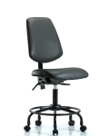 Vinyl Chair - Desk Height with Round Tube Base, Medium Back, & Casters in Carbon Supernova Vinyl VDHCH-MB-RT-T0-A0-RC-8823
