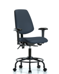 Vinyl Chair - Desk Height with Round Tube Base, Medium Back, Adjustable Arms, & Casters in Imperial Blue Trailblazer Vinyl VDHCH-MB-RT-T0-A1-RC-8582