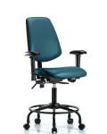 Vinyl Chair - Desk Height with Round Tube Base, Medium Back, Adjustable Arms, & Casters in Marine Blue Supernova Vinyl VDHCH-MB-RT-T0-A1-RC-8801
