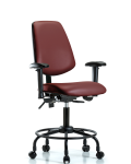 Vinyl Chair - Desk Height with Round Tube Base, Medium Back, Adjustable Arms, & Casters in Borscht Supernova Vinyl VDHCH-MB-RT-T0-A1-RC-8815